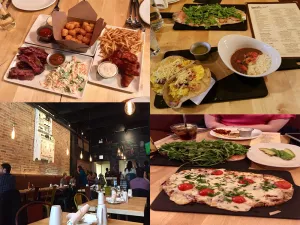 a dining table with a plate of food