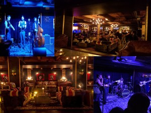 a crowd of people in a dark room