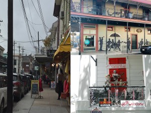 a street with shops and restaurants lining it and lots of decor