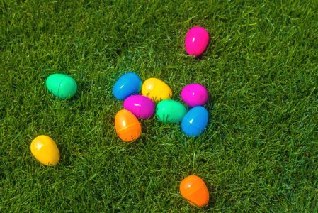 easter egg hunt on a lawn