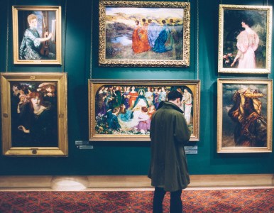 a painting of a man and a woman posing for a photo