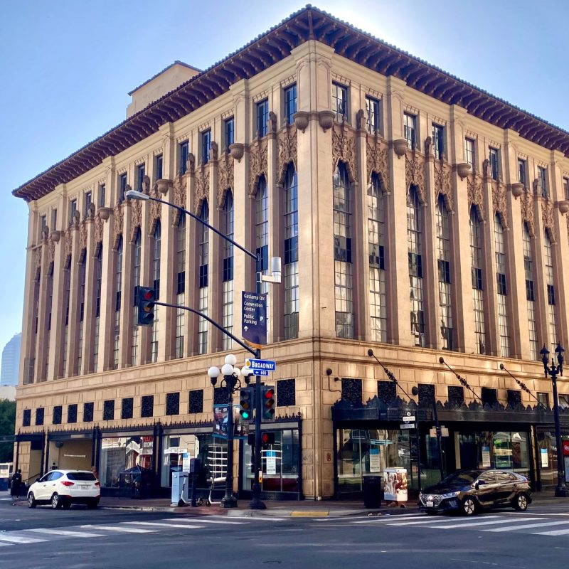 a tall building in a city