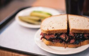 a close up of a Katz Deli sandwich