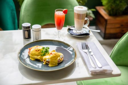 Eggs Benedict on Ceramic Plate