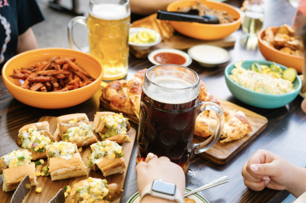 a tray of food on a table