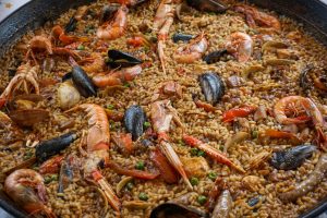 a dish is filled with food