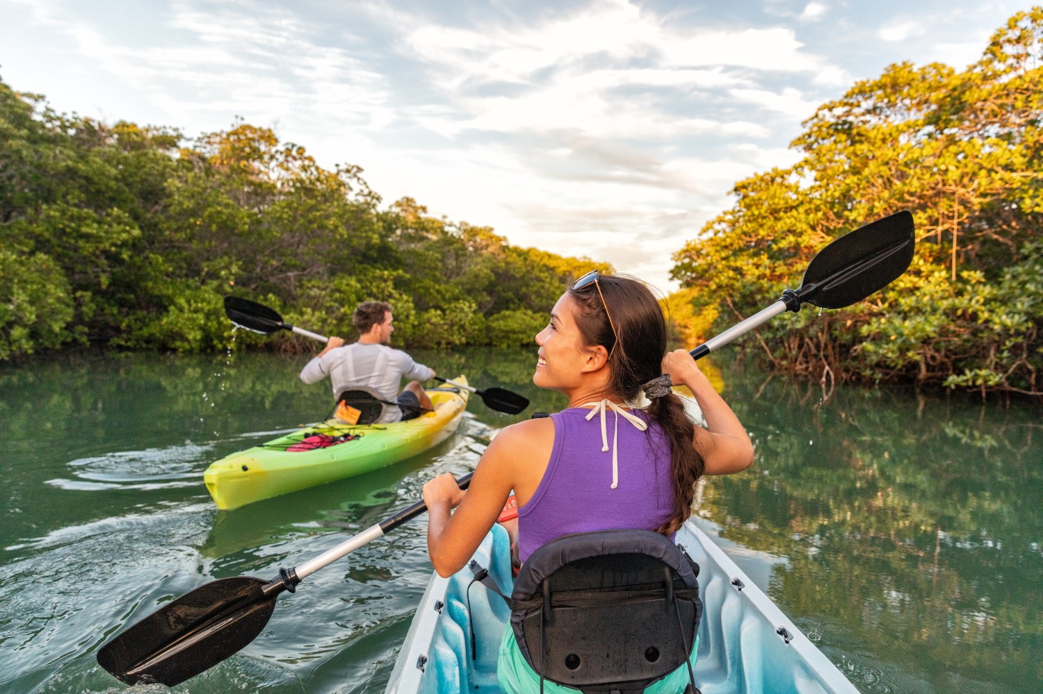 A couple kayaking